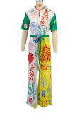 Print Color Block Wide Leg Jumpsuit XHXF-8707