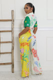 Print Color Block Wide Leg Jumpsuit XHXF-8707