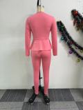 Solid Color V Neck Long Sleeve Two Piece Set NY-S10913