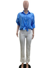 Stripe Print Long Sleeve Loose Shirt QOUY-M6021