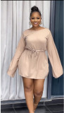 Split Drawstring Solid Color Mini Dress QOUY-M6050