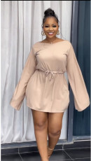 Split Drawstring Solid Color Mini Dress QOUY-M6050