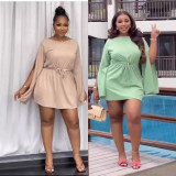 Split Drawstring Solid Color Mini Dress QOUY-M6050
