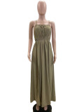 Solid Color Blackless Tie Up Maxi Dress QOUY-M6035