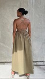 Solid Color Blackless Tie Up Maxi Dress QOUY-M6035