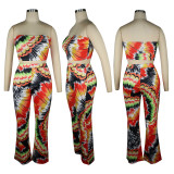 Colorful Printed Wrap Chest Tops Pants Set TE-4712