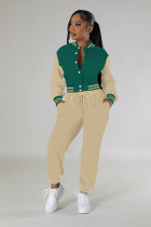 Fashion Color Block Long Sleeve Patchwork 2 Piece Set FENF-6008