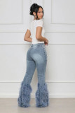 Casual Beaded Long Whiskered Jeans OD-8711