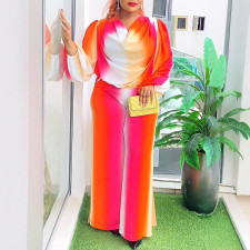 Lantern Sleeve Printed Wide Leg Pants Set NY-10912