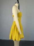 Solid Color Pleated Halter Mini Dress GCNE-7675