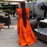 Solid Color Ruflles Short Sleeve Maxi Dress GCNE-7449