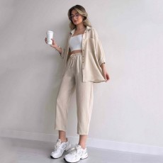 Solid Color Loose Shirt Two Piece Pants Set GCNE-5065
