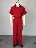 Solid Color Short Sleeve Shirt Loose Pants Suit GCNE-7043