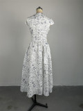 Print Short Sleeve Big Swing Midi Dress GCNE-7136