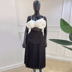 High Waist Irregular Tie Pleated Long Skirt GCNE-7493