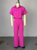 Solid Color Short Sleeve Shirt Loose Pants Suit GCNE-7043