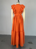Solid Color Ruflles Short Sleeve Maxi Dress GCNE-7449