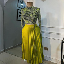 Tie Up Irregular Pleated Long Skirt GCNE-7517