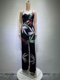 Print V Neck Vest And Wide Leg Pants 2 Piece Set GCNE-8505