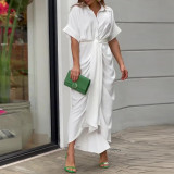 Solid Color Single-breasted Shirt Dress GCNE-8619