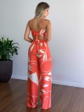 Print V Neck Vest And Wide Leg Pants 2 Piece Set GCNE-8505