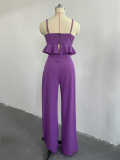 Suspender Ruffle High Waisted Straight Pants Set GCNE-3057