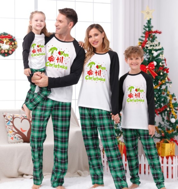 Christmas Plaid Patchwork Print Long Sleeve  Pajama Set GFTM-JJF88