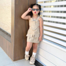 Kids Girls Solid Color Sling Two Piece Skirts Set GYAY-8109