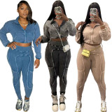 Fashion Long Sleeve Zipper Slim Two Piece Pants Set NYF-8185