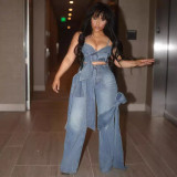 Washed Spliced Bow Wide Leg Jeans LSD-2253
