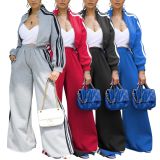Sport Sweatshirt Stripe Patchwork Two Piece Pants Set AIL-292