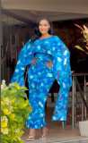 Plus Size Printed Fly Sleeve Split Maxi Dress NY-10916