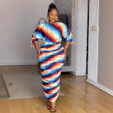 Printed Drawstring Shoulder Long Sleeve Skirt Two Piece Set NY-10910