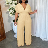 Sexy V Neck Solid Color Loose Jumpsuit GMLF-3302