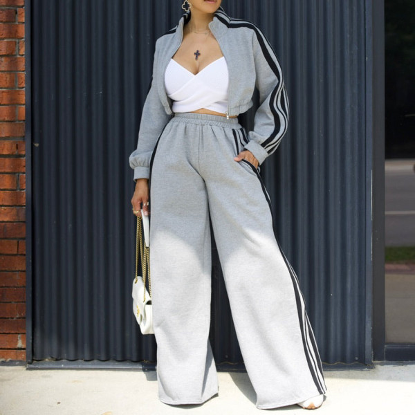 Sport Sweatshirt Stripe Patchwork Two Piece Pants Set AIL-292