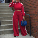 Sport Sweatshirt Stripe Patchwork Two Piece Pants Set AIL-292