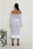 Stripe Print Off Shoulder Two Piece Skirt Set XHXF-8711