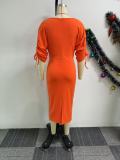 Solid Color Half Sleeve Split Midi Dress NY-10922