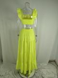 Plus Size Solid Color Tops Big Swing Skirt Two Piece Set GRST-8114