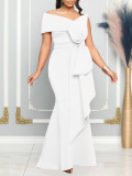 Plus Size Slash Neck Solid Color Evening Dress GCZF-8577
