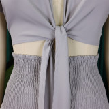 Plus Size Short Sleeve Tie Two Piece Pants Set GCZF-8586
