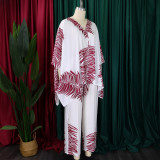 Plus Size V Neck Loose Print Two Piece Pants Set GCZF-8584