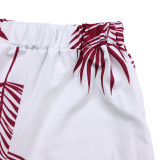 Plus Size V Neck Loose Print Two Piece Pants Set GCZF-8584