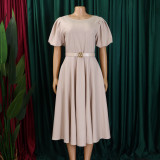 Plus Size Short Sleeve Bubble Sleeve Midi Dress GCZF-8601