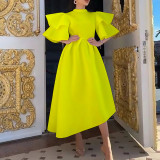 Plus Size Double Ruffle Sleeve Solid Color Party Dress GCZF-D230-D1