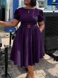 Plus Size Short Sleeve Bubble Sleeve Midi Dress GCZF-8601