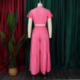 Plus Size Short Sleeve Tie Two Piece Pants Set GCZF-8586