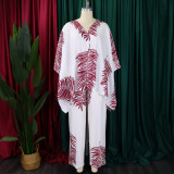 Plus Size V Neck Loose Print Two Piece Pants Set GCZF-8584