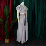 Plus Size Short Sleeve Tie Two Piece Pants Set GCZF-8586