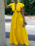 Plus Size Short Sleeve Tie Two Piece Pants Set GCZF-8586
